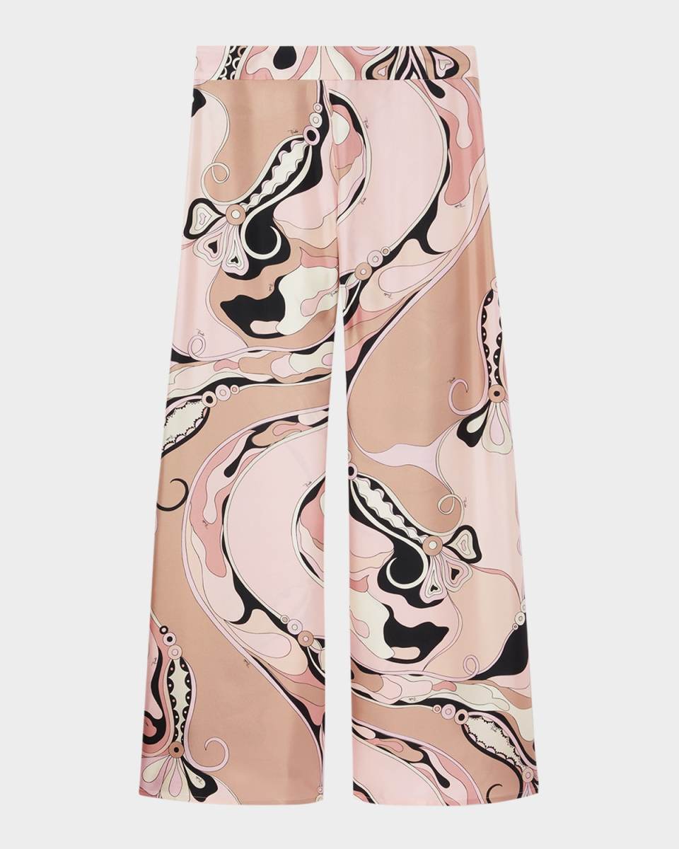 Orchidee-Print Silk Twill Wide-Leg Pants